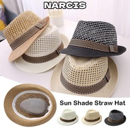 NARCIS Sun Cap, Short Brim Breathable Straw Fedora Hat,  Straw Trilby Floral Hat Man