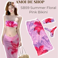 SB59 Sexy Summer Floral Print Bikini 3pcs Tube Top Bikini Swimsuit beach vacation 欧美ins性感辣妹抹胸比基尼 甜辣风