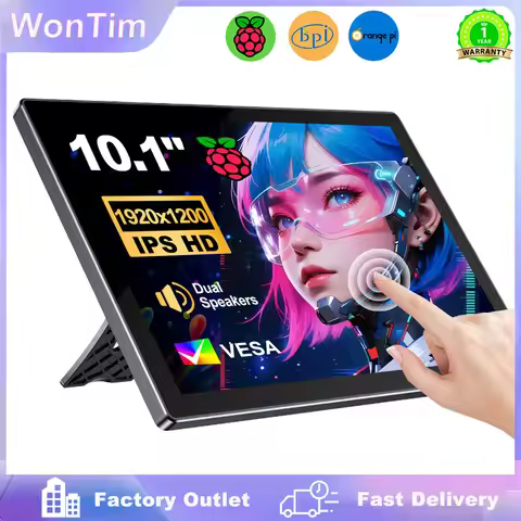 10.1 Inch Raspberry Pi 5 4/3/B/B+/A+ Monitor 1280x800 IPS 5-Points Capacitive Touchscreen Drive Free