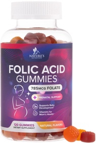 Folic Acid Gummies for Women 785 mcg, Essential Prenatal Vitamins for Mom & Baby, Vegan Folic Supple