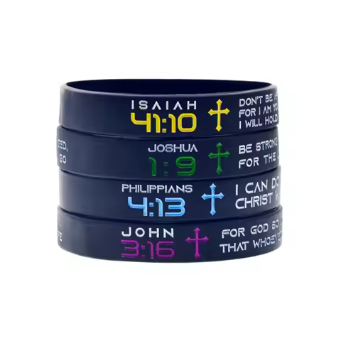 1PC/4PCS Jesus Bracelet The Holy Bible Silicone Wristband JOHN 3:16 ISAIAH 41:10 JOSHUA 1:9 PHILIPPI