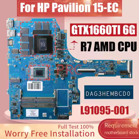 DAG3HEMBCD0 For HP Pavilion 15-EC Laptop Motherboard L91095-001 AMD CPU R7 GTX1660TI 6G Notebook Mai
