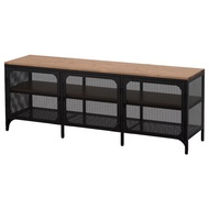 FJALLBO IKEA TV Bench, Cabinet, Metal and Solid Wood, Open Back With Metal Mesh Door Black 150x36x54