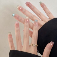 Handmade nail stickers, girly rainbow cat-eye nail art, medium-length, high-end false nails, ready-m