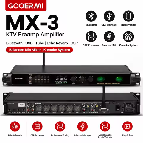 GOOERMI MX-3 KTV Preamp Amplifier Bluetooth USB Tube Echo Reverb DSP Audio Processor Balanced Mic Mi
