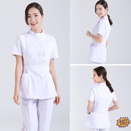 【High Quality】❀ scrub suit baju medical Nurse split summer short-sleeved women's and standing collar dental pharmacy beauty salon skin management work clothes