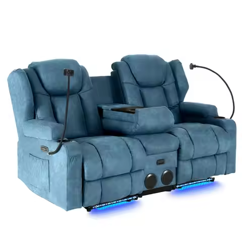 Redlife Loveseat Recliner Sofa with Console, Manual Pull Reclining Couch, Heating & Massage, USB & P
