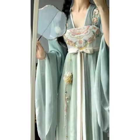 3 Colors Tang Dynasty Peach Blossom Embroidery Hanfu Dresses Female Elegant Princess Cosplay Costume