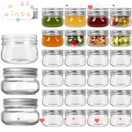 WINTE Glass Canning Jars, Microwave Safe Round Transparent Mason Jars with Sliver Lids, with Regular