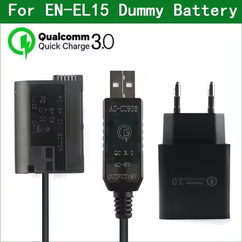 USB to EN-EL15 EP-5B Dummy Battery Adapter Plug DC Power Bank Compatible with Nikon Z7 Z6 D7500 D720