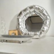 Puffy chrome silver mirror pillow retro dopamine decor handmade