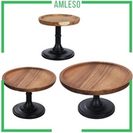 [Amleso] Wood Cake Stand Round Household Serving Platter Cake Plate Stand for Filming Props