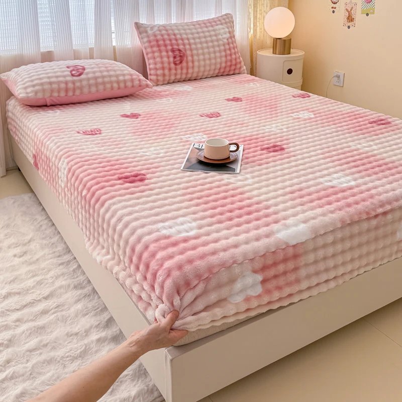 Low priceFluffy Plush Fitted Bed Sheet Cartoon Long Hair Fleece Bed Cover for Double Bed Fundas De C