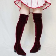 南瓜Vintage。SOL SANA 酒紅色 天鵝絨 長靴 大腿靴