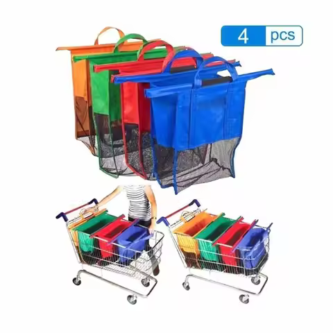 4Pcs/set Foldable Cart Trolley Supermarket Shopping Storage Bags Reusable Eco-Friendly Grocery Shop 