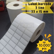 3-line Barcode Label Sticker, size 33x15 mm, 33x15mm, 33 x 15 mm semi-coated sticker/, contents 10,0