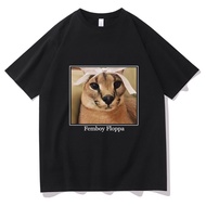 Cotton T-Shirt Round Neck Loose Fit Femboy Big Floppa Print Hip Hop Rock Punk Classic Oversized For 