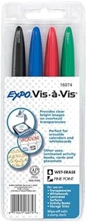 EXPO : Vis--Vis Wet-Erase Overhead Projection Marker, Fine Point, Asstd., 4 per Set -:- Sold as 2 Pa