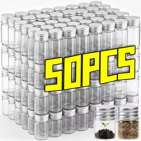 5/7/10/12ml Mini Empty Storage Bottles Clear Aluminum-Capped Vial for Spices Oils Powders Travel Tra