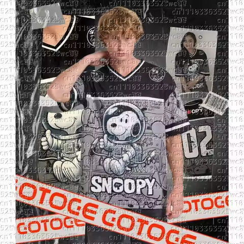 New 2026 Potdemiel Brand Jersey Animation Snoopy Theme Summer Oversized T-shirt Adult T-shirt Family