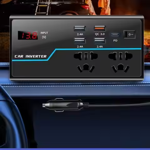 L41A Portable Car Inverter Converts 12V/24V to 110V/220V with Voltages Display Compact Vehicle Inver