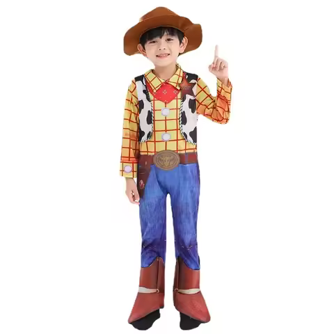2026 New Anime Sheriff Woody Pride Children's Cosplay Costume Jumpsuit Kids Woody Jumpsuit Hat Hallo