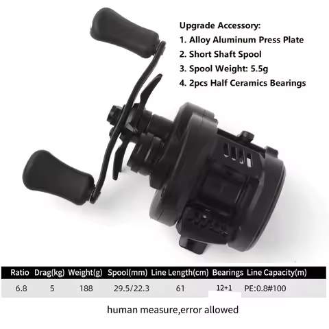 Umi Fishing Reel Cast Drums Wheel black DK100 Upgrade Model Ratio 7.5:1 Drag 7kg Bait Metal Casting 