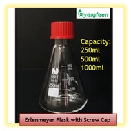 Kelalang Kultur dengan Penutup Skru 250ml - 1L/ Conical Flask with Screw Cap, Narrow Mouth, from 250