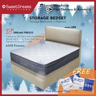 A99 Bed Frame | Frame + 10" Cooling Mattress Bundle Package | Single/Super Single/Queen/King Storage Bed | Divan Bed