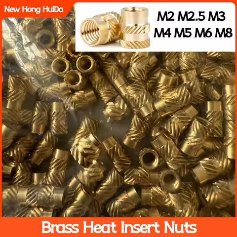 Brass Heat Insert Nut M2 M2.5 M3 M4 M5 M6 M8 Knurled Hot Melt Molding Injection Embed Inserts Thread