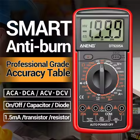 DT9205A DMM Professional Multimeter Digital hFE AC DC Voltage Current 1000V 20A Capacitance Resistan
