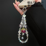 Rose Gold Foil Mobile Phone Pendant Heidi Bead Bow Phone Case Chain Keychain Bag Lanyard High-End Fe