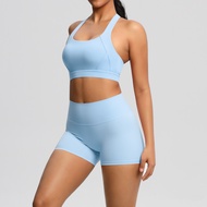 2 Piece Yoga Clothes Crossover Back Sports Underwear Gym Sports Crop Tops  Running Cycling Sports Gy