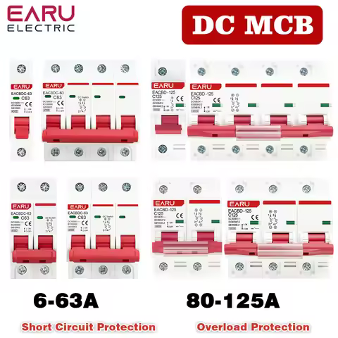 DC 1000V 1P 2P 3P 4P Solar Mini Circuit Breaker Overload Protection Switch 6A~63A 80A 100A 125A MCB 