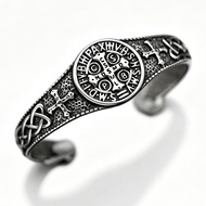 Stainless Steel Celtic Knot Cross St Benedict Exorcism Bangle Vintage C Shape Bracelet