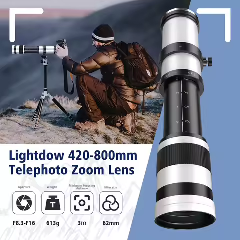 Lightdow 420-800mm F8.3-16 Manual Super Telephoto Zoom Lens for Canon Nikon Sony Universal Filter Si