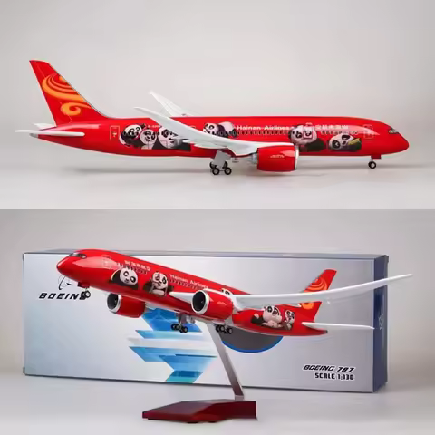 43cm Resin Aircraft B787 Hainan Airlines Panda Plane 1:130 Scale Die-Cast Model W Lights & Wheels Co