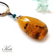 Baltic Natural Amber Beeswax Plant Amber Necklace Handmade Design Baltic Amber Blue Apatite Gold Twi