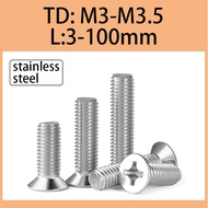 304 stainless steel cross countersunk screw Flat head screw lengthened small screw M3/M3.5