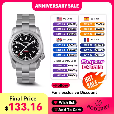 Boderry Voyager Field Watch Titanium Automatic Dive Wristwatch 100M Waterproof Titanium Bracelet For
