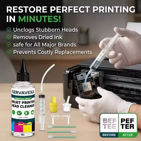 SERVAVEXA Inkjet Printer Head Cleaning Kit 105ml for Epson HP Canon Brother Lexmark - Unclog Printhe