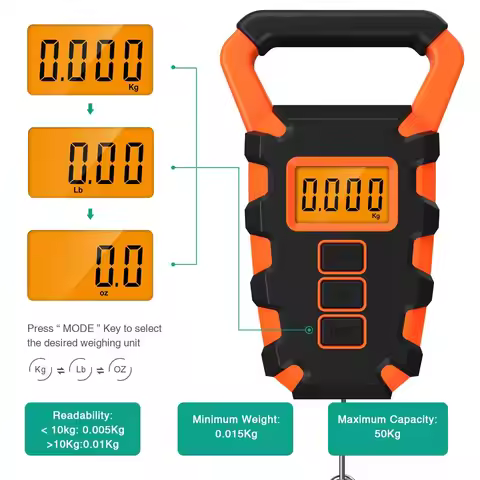 Digital Fishing Scale, Postal Hanging Hook Scale, 110lb/50kg Luggage Scale with Measuring Tape, Lugg