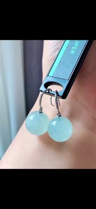 冰種翡翠 天然翡翠 A玉 耳墜 耳釘 • 18k金冰種單珠翡翠耳環