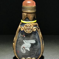 snuff bottle 鼻煙壺 丁二仲 雙鶴 內畫鼻煙壺 琉璃 內繪老鼻煙壺