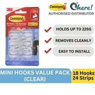 3M Command Mini Clear Hooks With Clear Strips 18 Hooks / 24 Strips / 225G