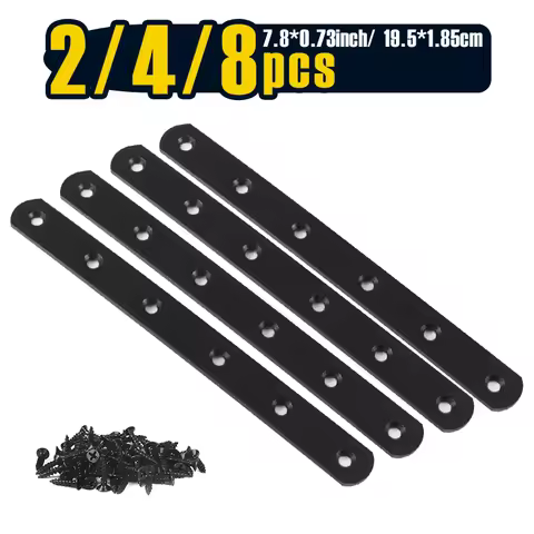 2/ 4/ 8pcs, Black Straight Brace Brackets 19x195mm Stainless Steel Flat Mending Plates, Repair Fixin