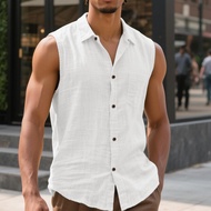 Men Casual Sleeveless Lapel Shirt Everyday Asian Top 7.19