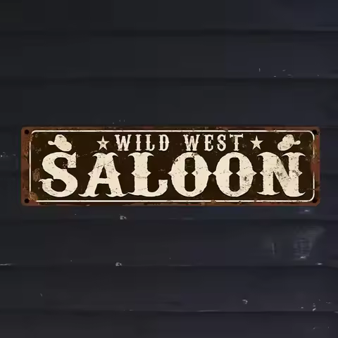 Vintage "Wild West Saloon" Metal Sign - 15.7x3.9" Rustic Cowboy Stars Decor, Bar Home Indoor Outdoor