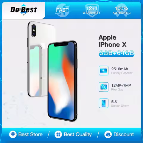 Original iPhone X 4G LTE CellPhone Unlocked 64GB/256GB ROM 5.8" A11 Bionic Chip Hexa Core FACE ID Ap