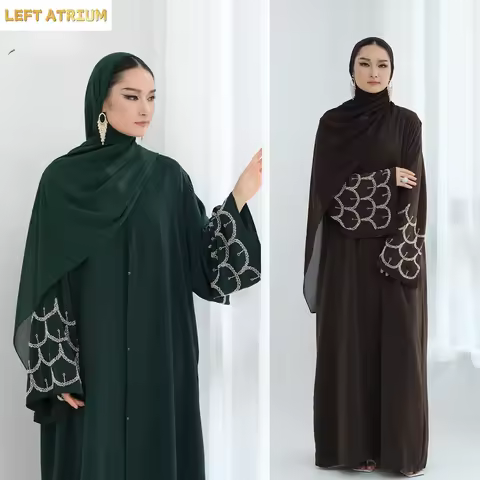 Luxury Beading Open Abaya Dubai Fashion Muslim Abayas Modern Middle East Arabia Dubai Femmes Robe Mu